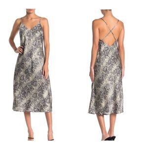 Love Stitch Snake Print Satin Midi Slip Dress Size Small NWT